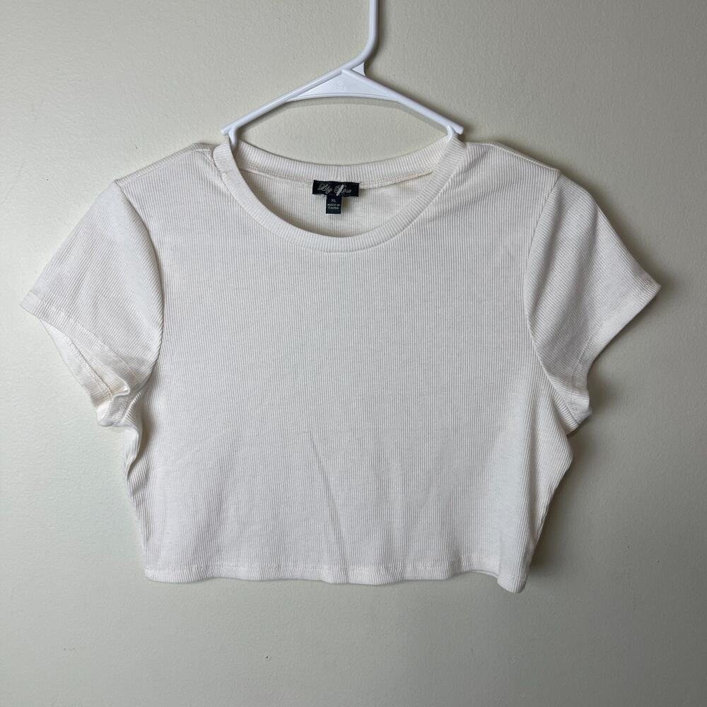 Lily Rose Short Sleeve Ribbed Cropped‎ Pull-Over T-Shirt Girl’s Size XL White